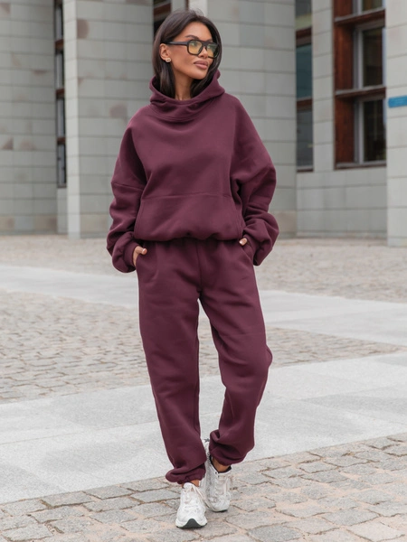 Dresowe bawełniane SPODNIE  ze ściągaczami deep plum / śliwkowy X32