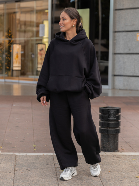 Dresowa bawełniana BLUZA z kapturem oversize z raglanowymi rękawami czarna X509