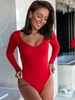 Dzianinowe body z dekoltem V czerwony c810 k01