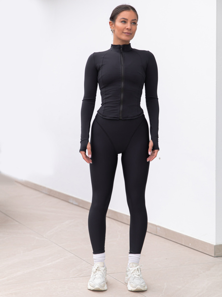 FITNESS / SIŁOWNIA / JOGA dopasowana BLUZA zapinana na zamek z długim rękawem czarna F104