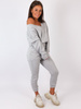 Dres swetrowy komplet bluza dekolt v+spodnie szary b28 k01