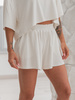 Krótkie luźne SPODENKI SZORTY z wiskozy z gumką w pasie ecru X204 k01