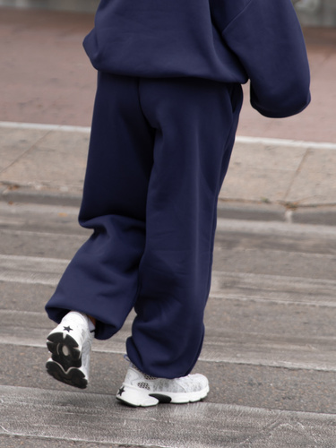 Dresowe bawełniane SPODNIE baggy niski stan navy blue X403