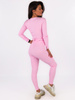 Bawełniany komplet bluzka z długim rękawem i legginsy z prążkowanej dzianiny różowy C123