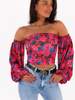 Gorsetowa bluzka z szerokimi rękawami różowa w kwiaty c182 k01