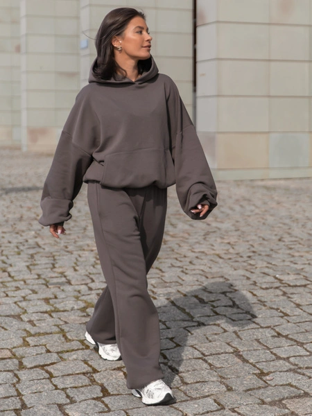 Viralowa Dresowa bawełniana BLUZA z kapturem oversize szeroka dark mokka E644