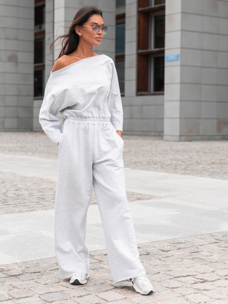 Dresowy bawełniany KOMBINEZON z długimi spodniami szary melanż X414