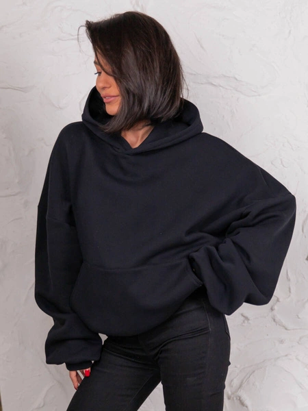 Dresowa bawełniana BLUZA z kapturem oversize szeroka czarna E644