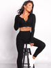 Bawełniany komplet z prążkowanej dzianiny top z zamkiem i legginsy czarny CZ d027 k01