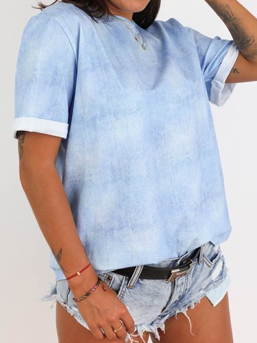 Basic bawełniana bluzka t-shirt oversize baby blue a162 k01