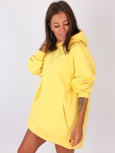 Dresowa oversizowa bluza z kapturem sukienka żółty b23