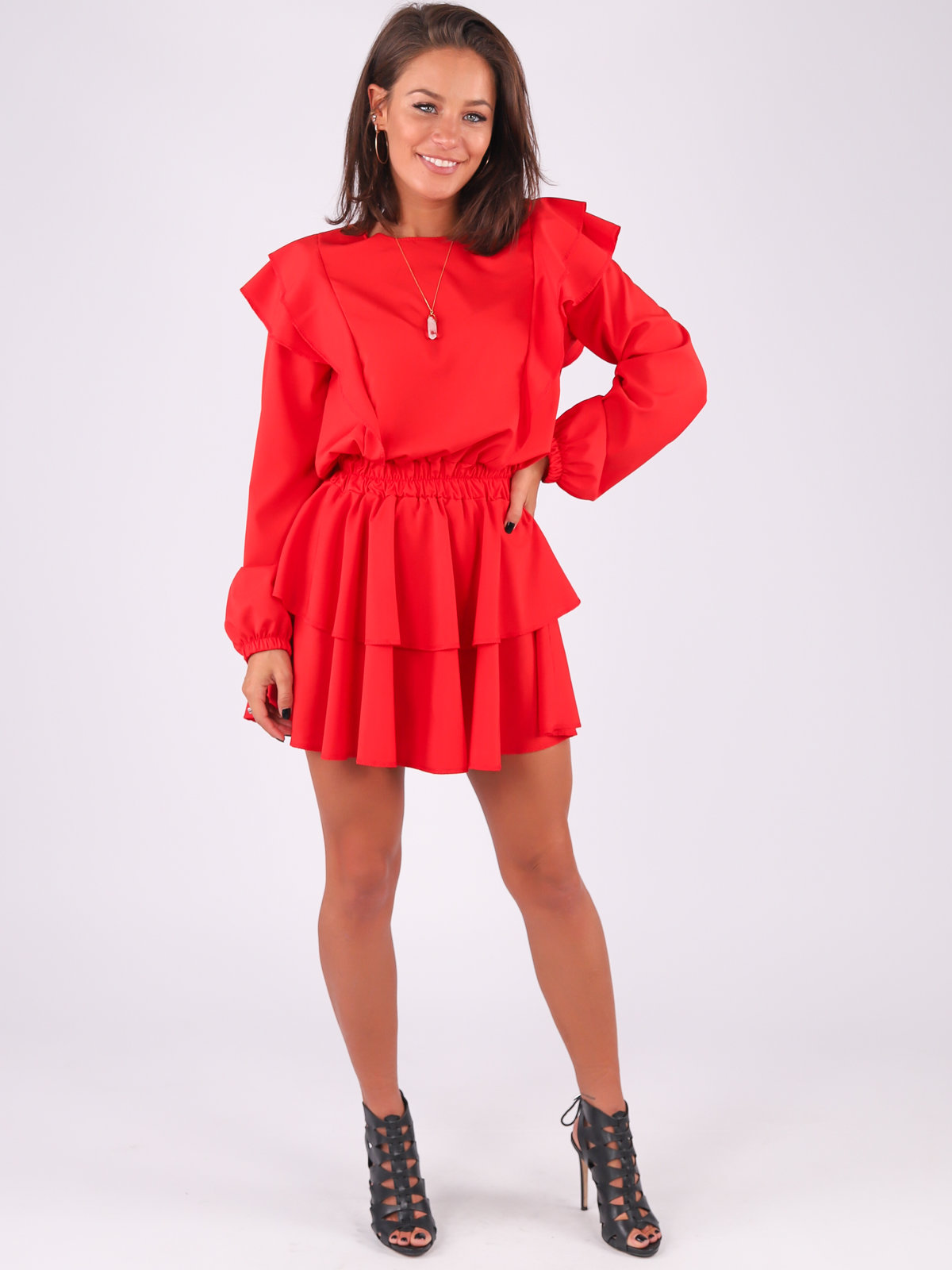 Asymetryczna sukienka falbanki czerwona b210 k01