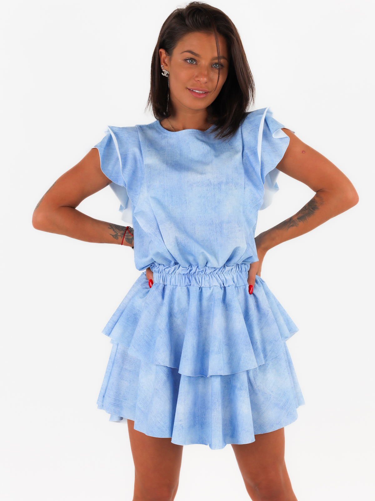 Asymetryczna sukienka z falbankami baby blue c223 k01