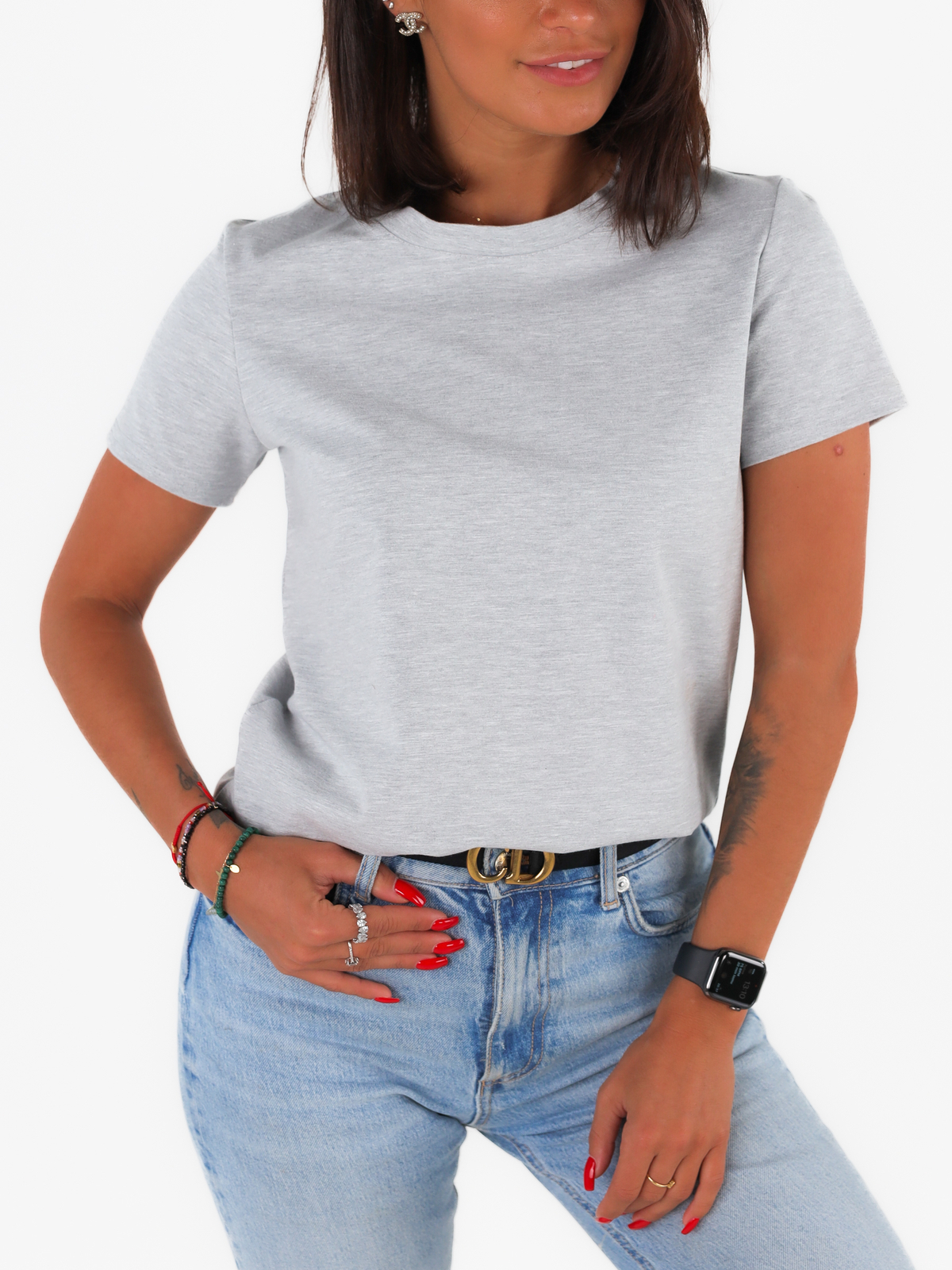 Basic bawełniana bluzka t-shirt krótki rękaw szara c204 k01