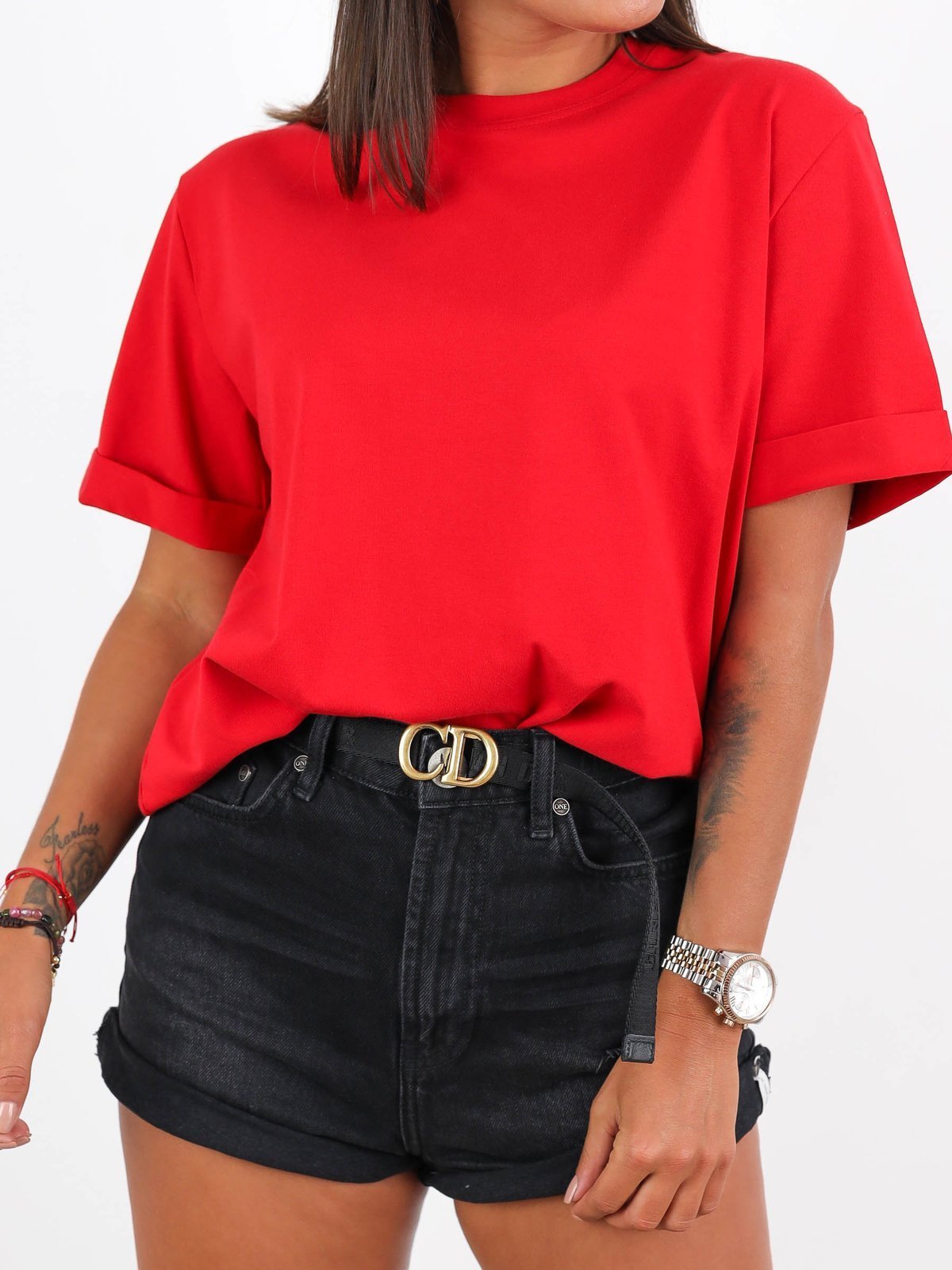 Basic bawełniana bluzka t-shirt oversize czerwona a162