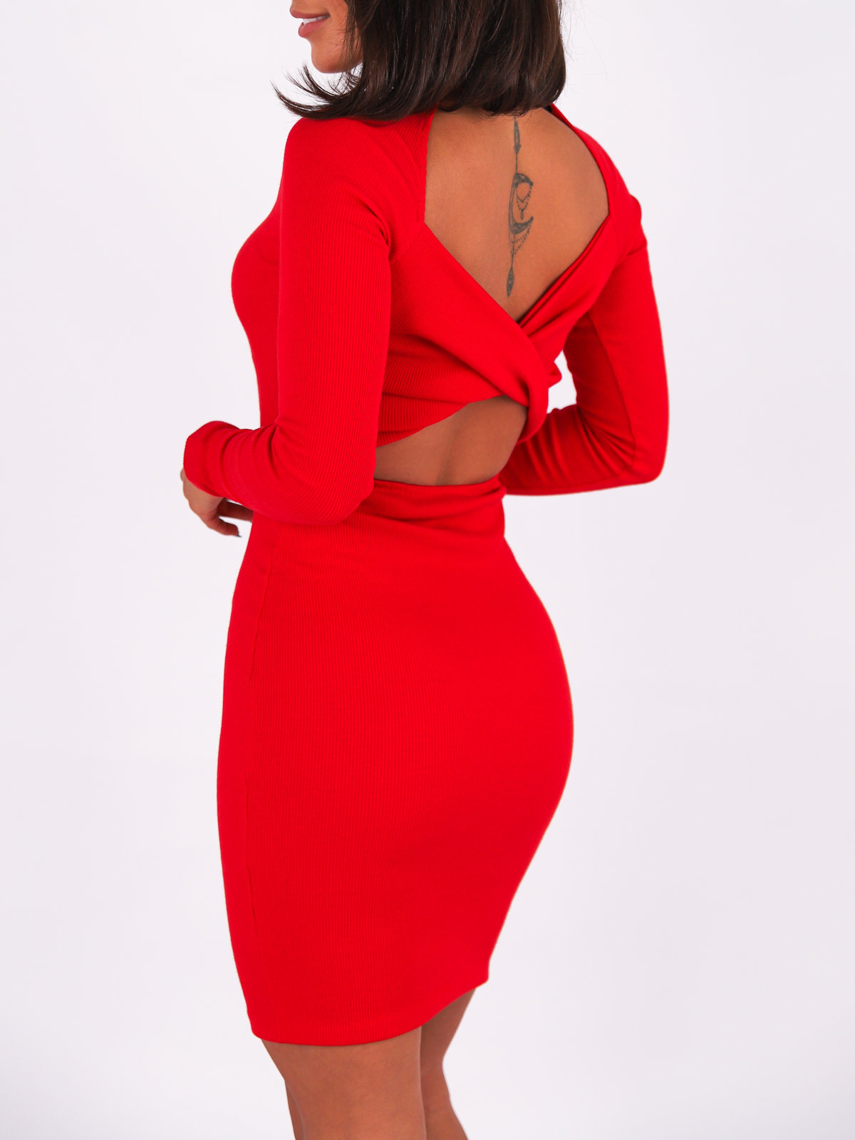 Bawełniana sukienka z supłem na plecach z prążka czerwona B271