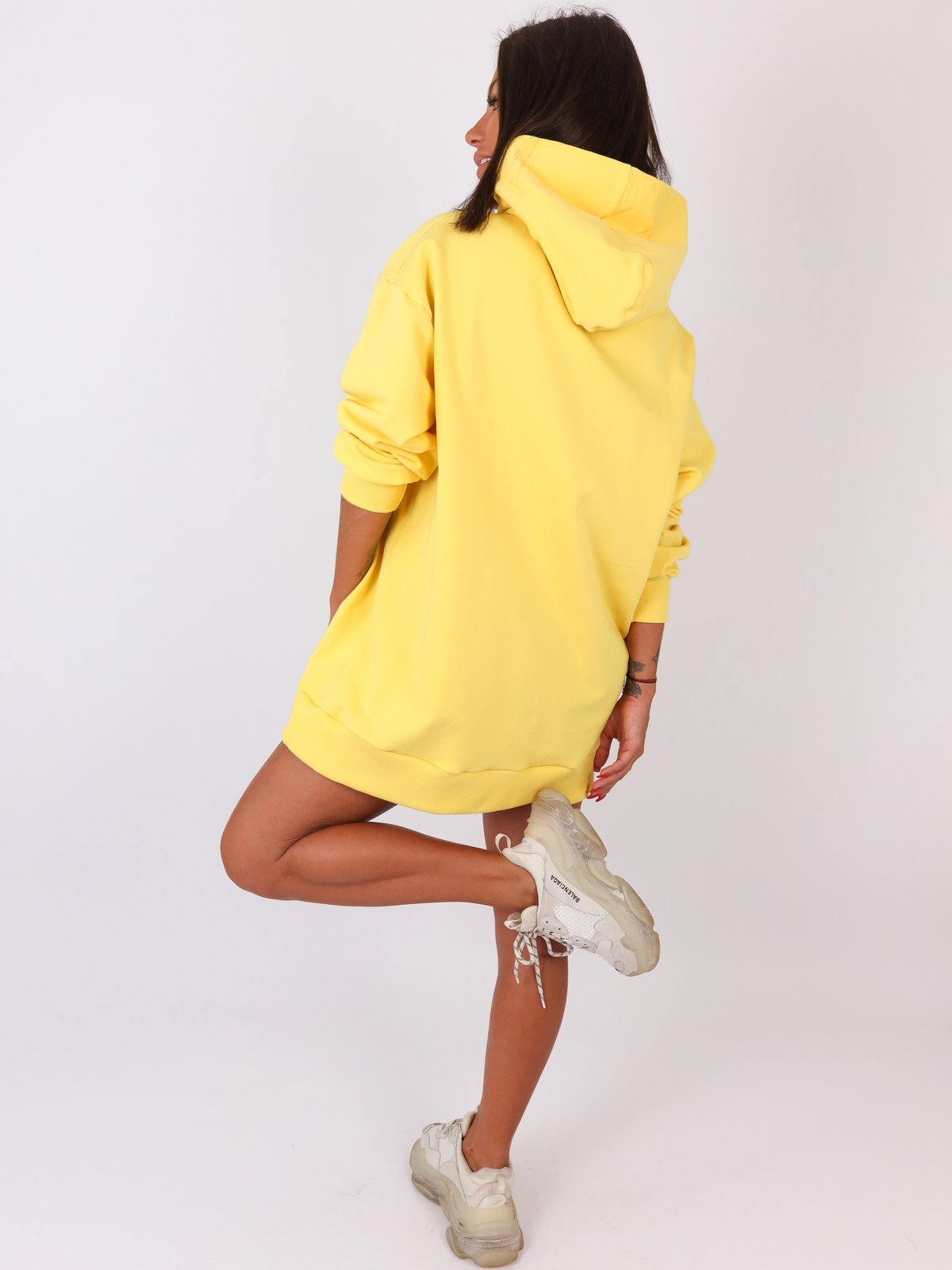 Dresowa oversizowa bluza z kapturem sukienka żółty b23 k01