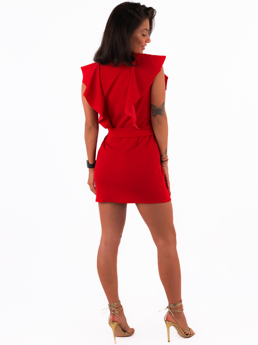 Elegancka sukienka długość mini z falbankami czerwona c339