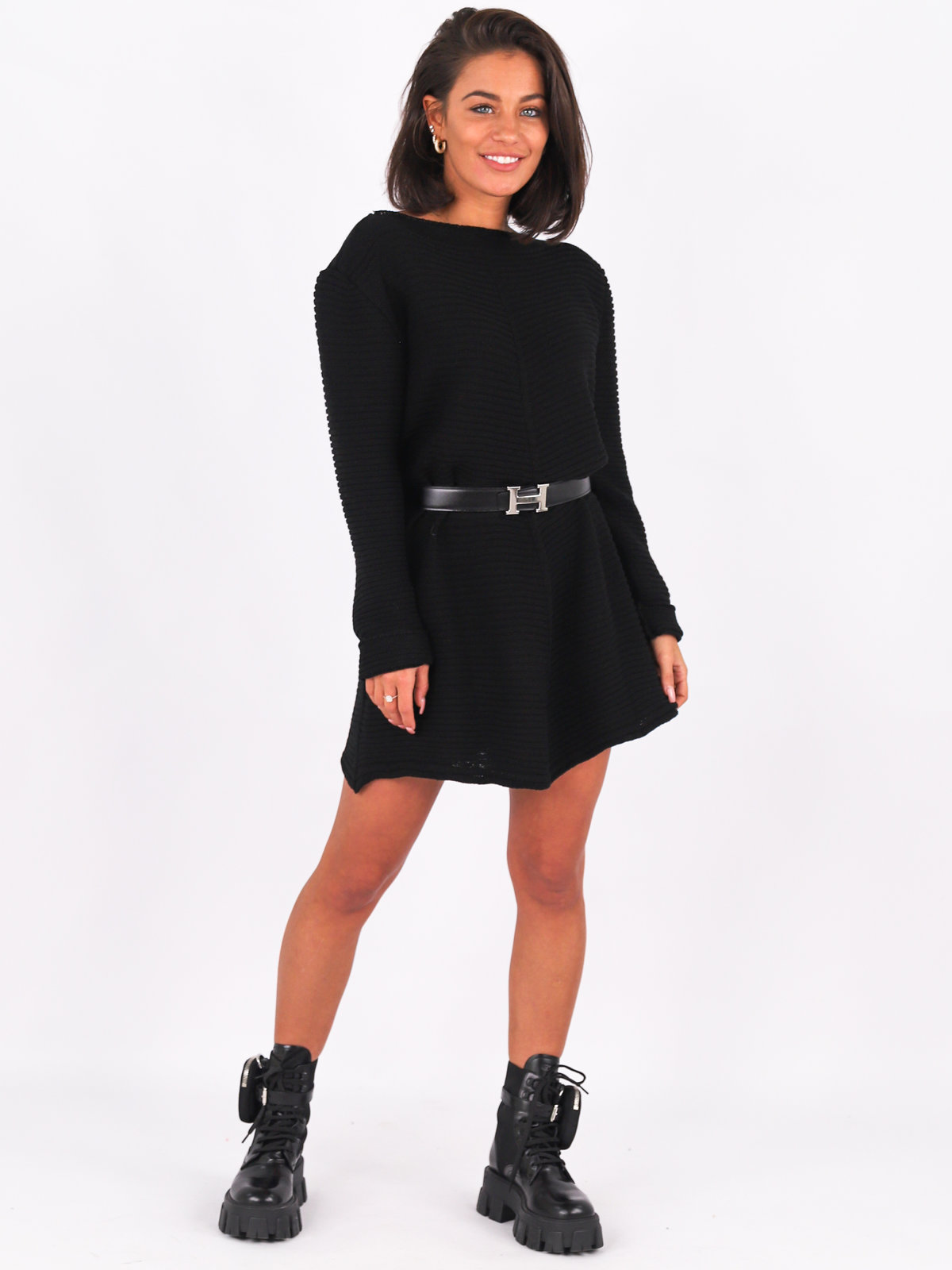 Sweter asymetryczna sukienka oversize czarny k05
