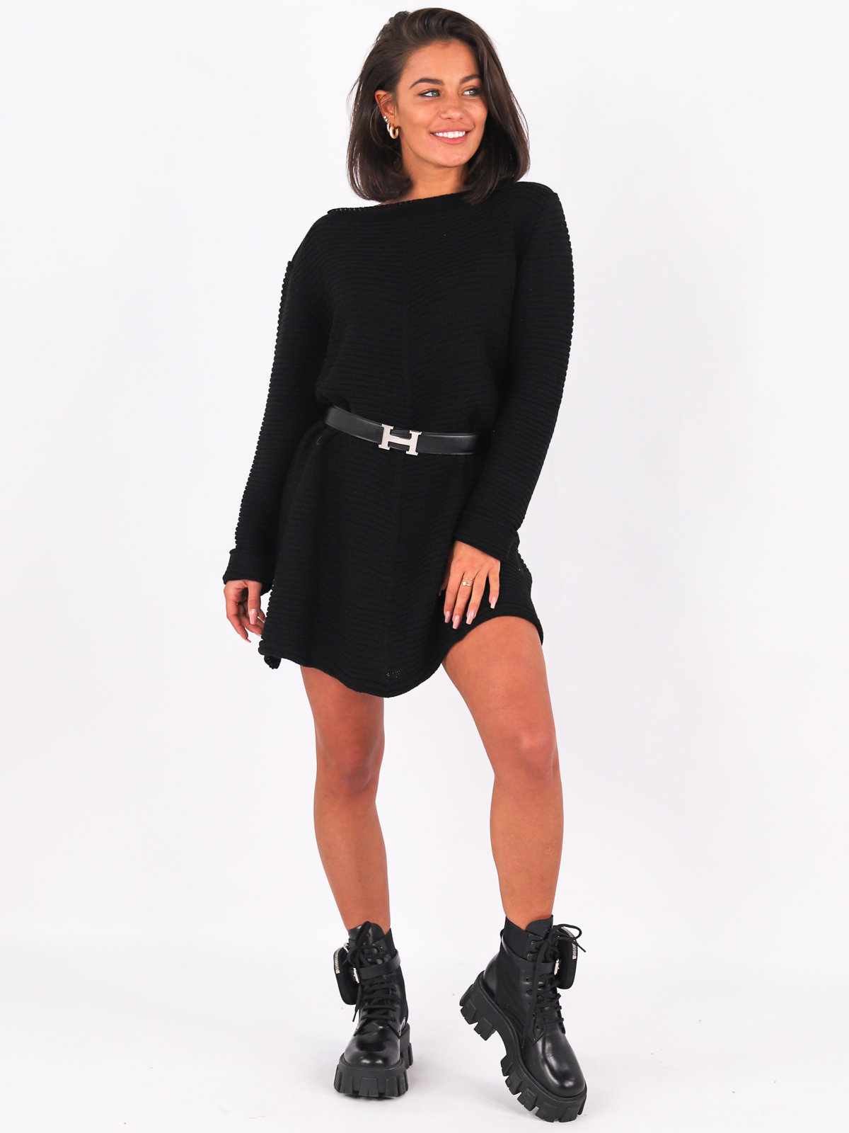 Sweter asymetryczna sukienka oversize czarny k05