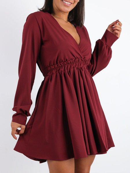 Rozkloszowana kopertowa sukienka bordowa a240 k01 bordowy | WASSYL |  Creative Fashion