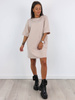 Basic bawełniana luźna sukienka oversize beżowa a197 k01