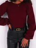Bawełniana bluzka bufiaste rękawy z prążka bordowa B264 k01