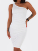 Bawełniana midi sukienka na jedno ramię biała c178 k01