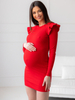 Ciążowa bawełniana sukienka z falbankami na ramionach z prążka czerwona C107c