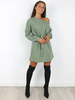DRESOWA BAWEŁNIANA SUKIENKA OPUSZCZANA NA RAMIĘ khaki X189 k01