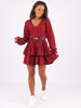 Elegancka rozkloszowana sukienka 3 falbanki bordowa b225  k01