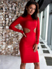 Elegancka sukienka midi z dzianiny z wycięciami czerwona c821 k01