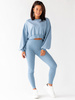 KOMPLET bawełniany oversizowa krótka bluza dresowa i legginsy z prążka blue D168 k01