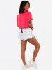 Krótka bawełniana bluzka t-shirt basic oversize neon róż c214