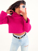 Sweter z golfem splot prążka różowy 5786
