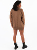 Sweter z golfem , tunika mini sukienka splot w warkocze camel k264