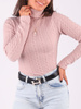 Sweter z golfem warkocze brudny róż b199 k01