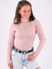 Sweter z golfem warkocze brudny róż b199 k01