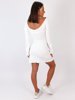 Trapezowa sukienka z szerokimi rękawami z dzianiny prążkowej biała b25 kk01