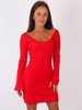 Trapezowa sukienka z szerokimi rękawami z dzianiny prążkowej czerwona b25 kk01