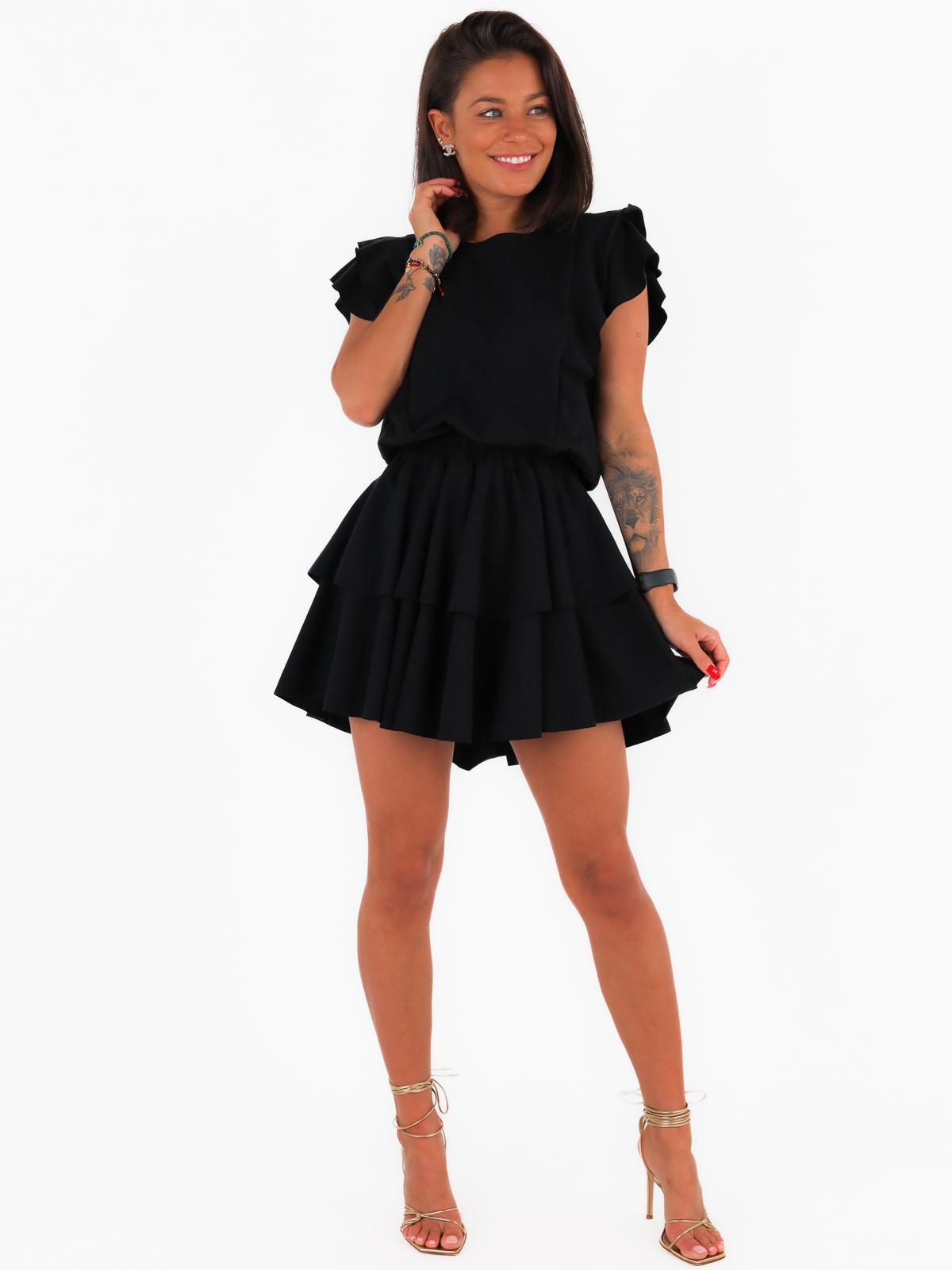 Асиметричне плаття з оборками чорний C223