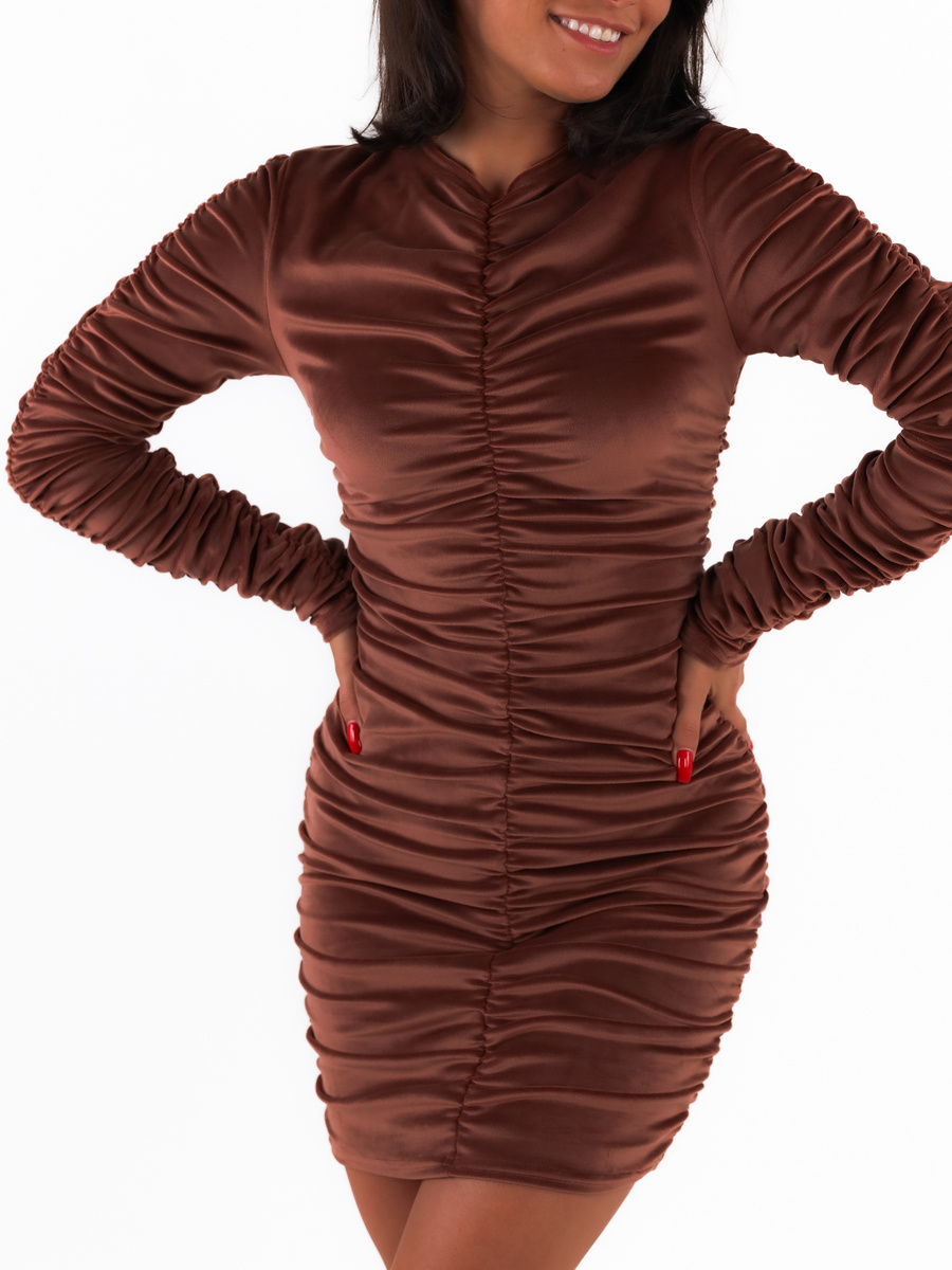 Велюрове плаття в гофр коричневий C354