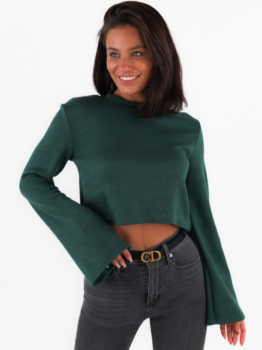 Короткий светр з широкими рукавами зелений C416