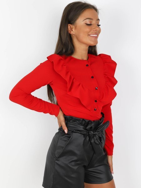 Elegancka bluzka koszula falbanki i guziki czerwona x193 kk01