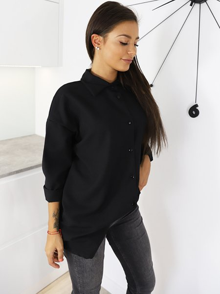 KOSZULA TUNIKA OVERSIZE LEN czarna X109 k01