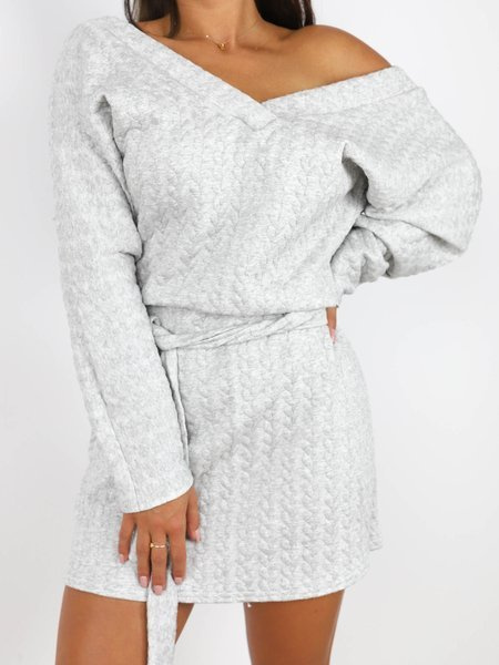PIKOWANA SUKIENKA WARKOCZE DEKOLT V KIMONO szara X186 k01