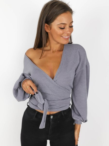 SWETER PRZEKŁADANY WIĄZANY DEKOLT OVERSIZE grafitowy X172 d01