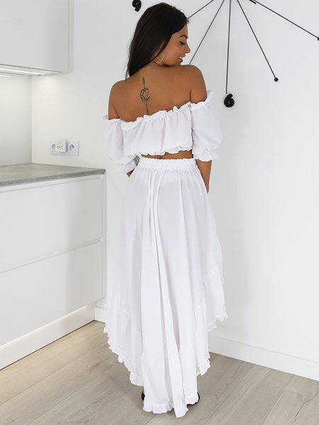 ZWIEWNY KOMPLET BOHO TOP+SPÓDNICA biały X77 k01