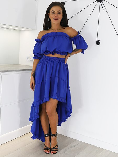 ZWIEWNY KOMPLET BOHO TOP+SPÓDNICA chabrowy X77 k01