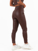 Приталені брюки з еко шкіри із завищеною талією та поясом на шнурівці коричневий C347